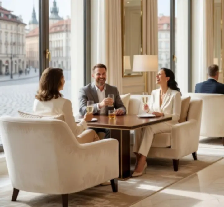 Luxusní lounge Kralo View s měkkým osvětlením a pohodlným sezením