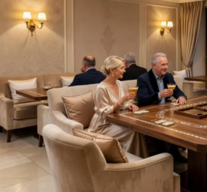 Elegantní lounge se sofistikovanými stoly inspirovanými kasiny v Kralo View