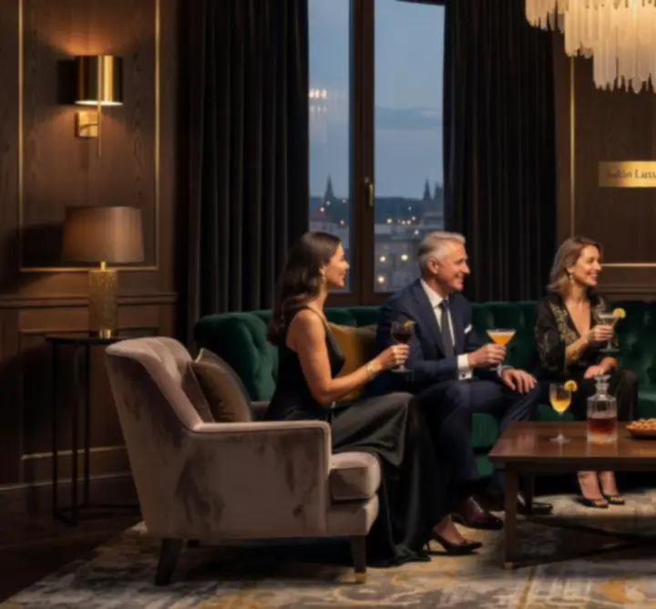 Hosté při elegantním společenském večírku v lounge Kralo View