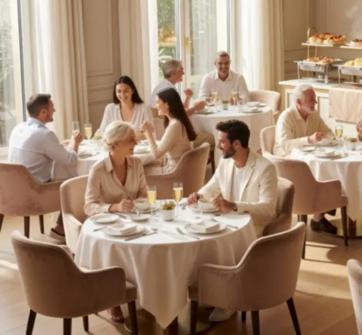 Nedělní brunch s přirozeným světlem a elegantním nábytkem