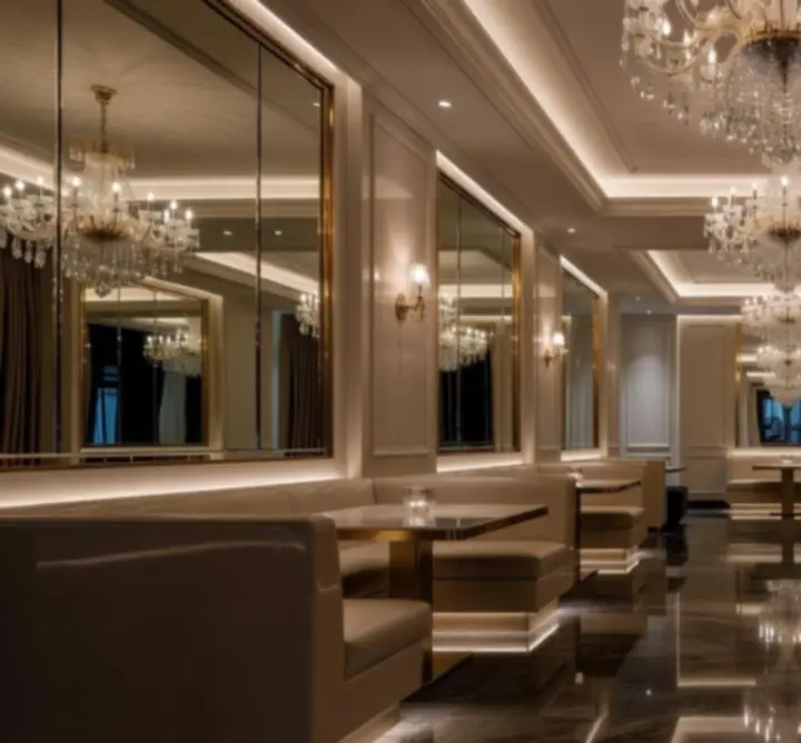 Luxusní osvětlení a interiér restaurace a lounge Kralo View